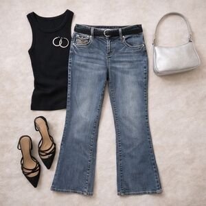 Earl Jeans Y2K Embellished Bootcut Jeans Size 6P Studded Flap Pocket Glam Denim